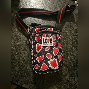 Brighton Mini Hearts A Flutter Crossbody Purse Phone Bag Wallet Small Black Red